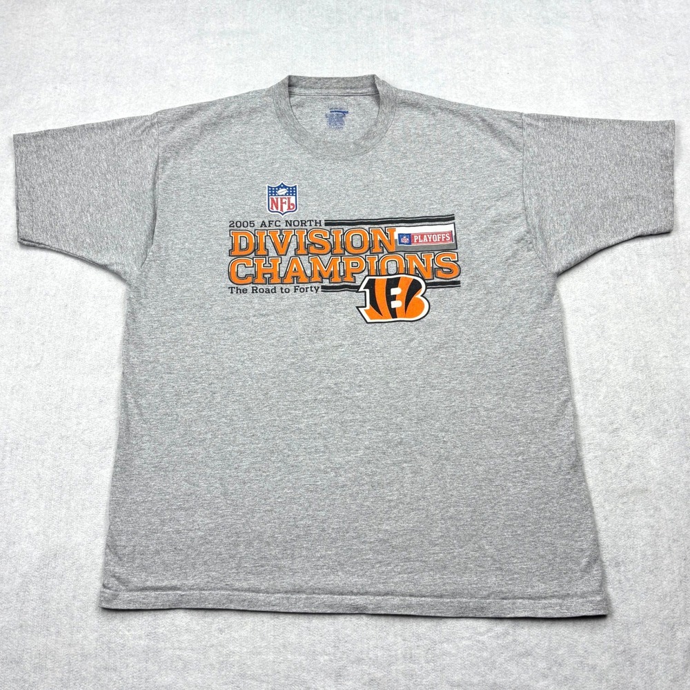 Vintage Reebok Mens XL Cincinnati Bengals 2005 AFC North Champions T-Shirt Grey